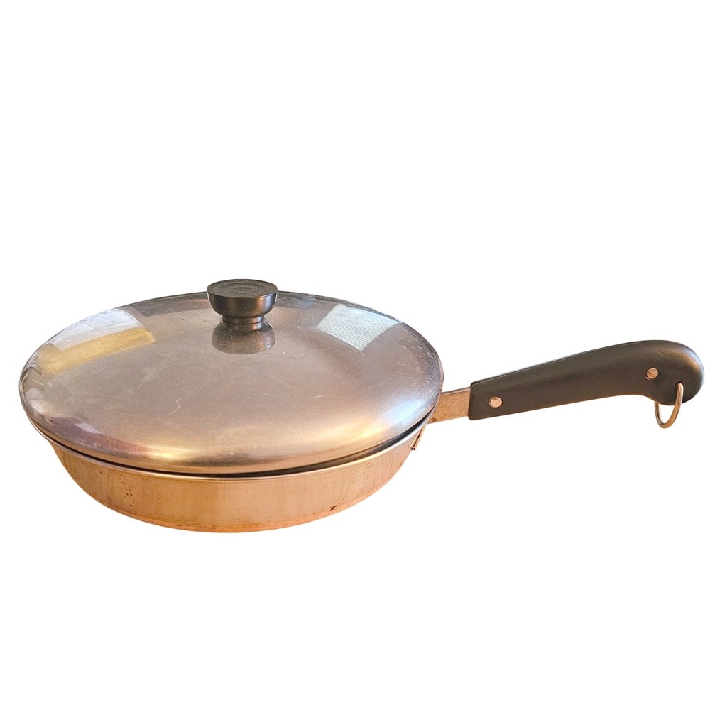 Pre-1968 Revere Ware 10" Skillet Fry Pan Copper Clad Bottom‎ Stainless Steel Lid